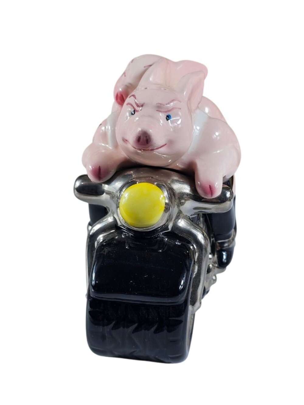 Vintage Biker Hogs Clay Art SALT & Pepper Shakers Ceramic Pigs on Motorcycle - Picture 2 of 9
